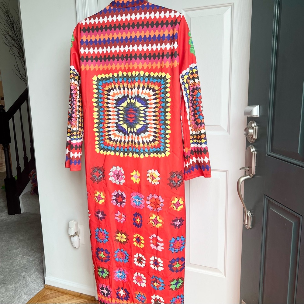 Vibrant Colorful Women's Long Maxi Statement Coat - Picture 4 of 4